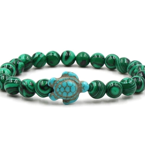 𝅺SALE! New Turquoise Sea Turtle Green Malachite Balance Healing Bracelet - Picture 3 of 6